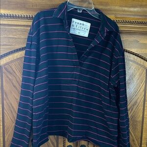 Frank & Eileen French terry striped pullover tee lab. Med navy and magenta EUC